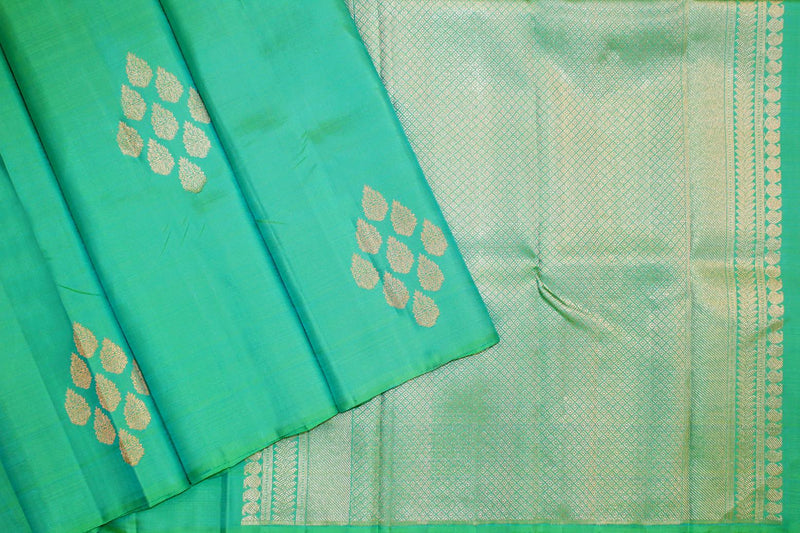 Sea-Green Colour, Pure Kanchipuram Designer Soft Silk Saree.