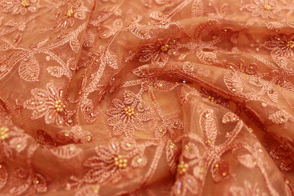 Light Dust with Salmon Colour, Designer ORGANZA Net Saree.